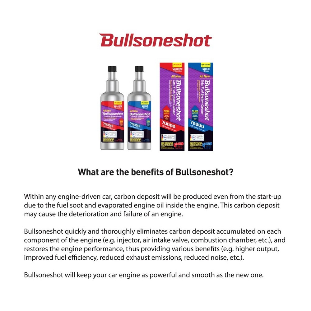 2 Pack Bullsoneshot 70000 Total Fuel System Cleaner Additive for Gasoline Engine