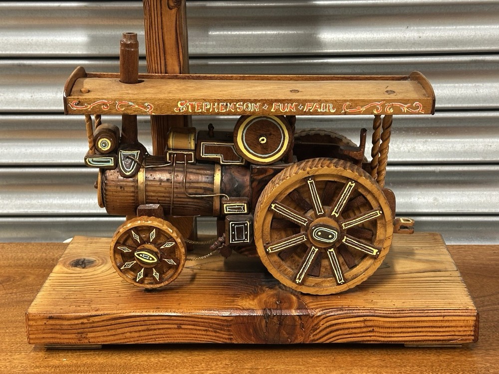 Unique Hand Carved Folk Art Traction Engine Table Lamp Scratch Built - Working