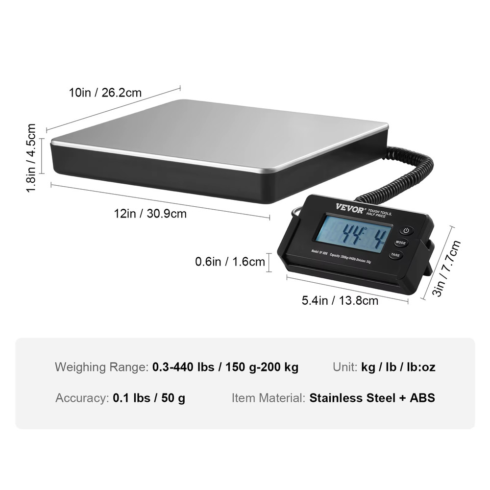 440Lbs Digital Shipping Scale with Timer Tare Function HD LCD Screen Portable Pa