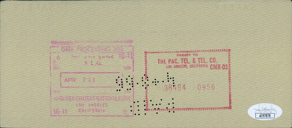 Cornel Wilde Actor Singer Signed Cancelled Check JSA Authenticated