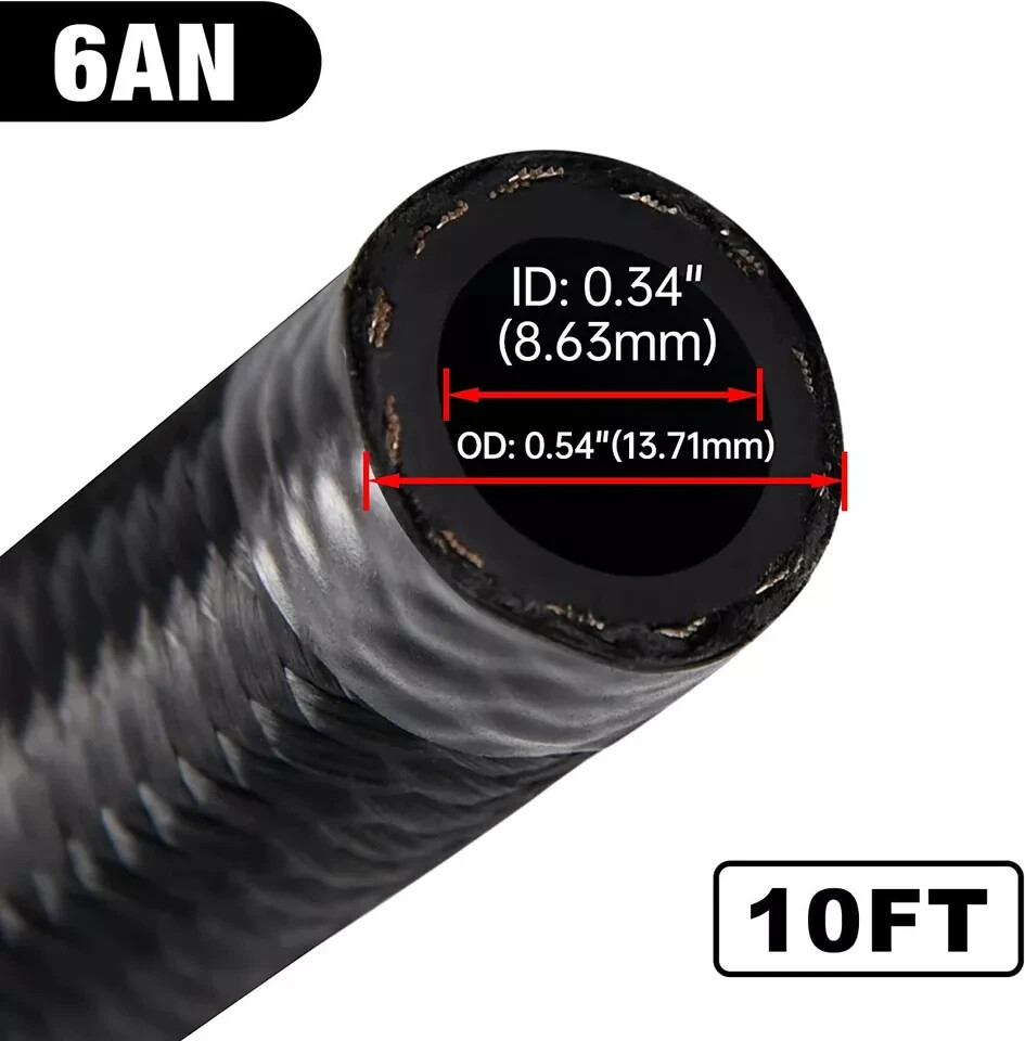 6AN 8AN 10AN 12AN Fuel Line Kit Nylon Braided Hose Fitting Kit CPE 10/20FT Black