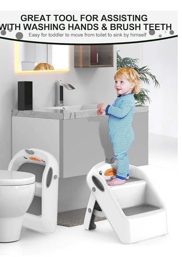 Toddler Kids Step Stool for Bathroom Sink | Foldable 2 Step Stool for Kids Blue