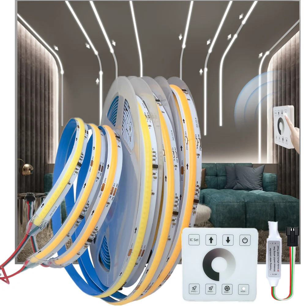 COB Running Water Flowing LED Strip Light WS2811 24V Horse Race LED 10M 20M Set
