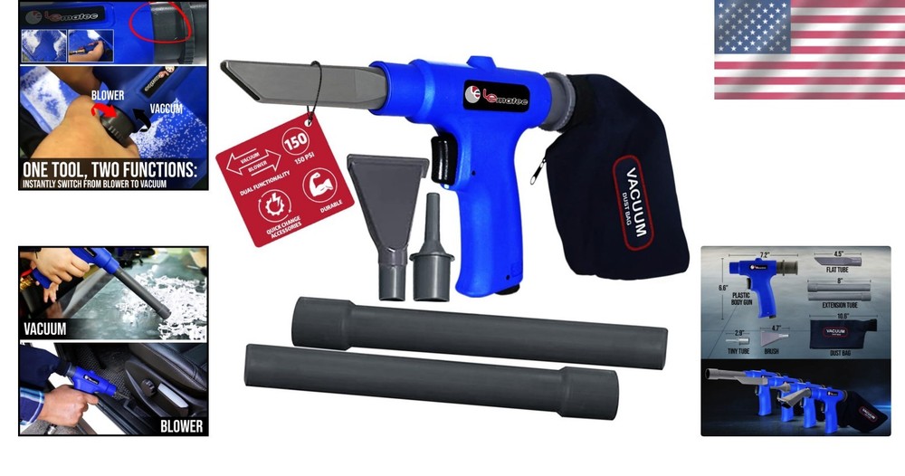 Compact Vacuum-Blower Tool with 6 Attachments - LEMATEC 150 PSI Air Compressor