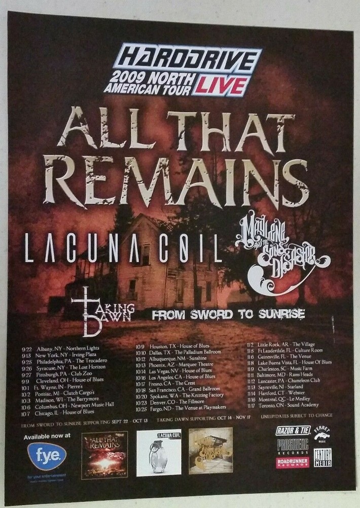 ALL THAT REMAINS "2009 Tour with Lacuna Coil" ~ Magazine PRINT AD