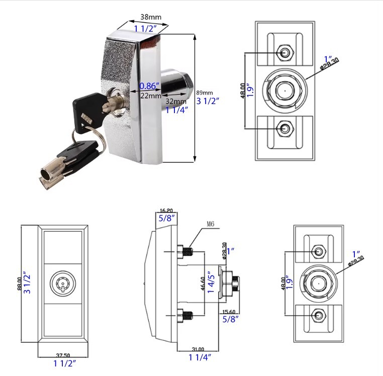 2PCS Keyed Different Vending Machine T Handle Lock Water Vending Snack machine