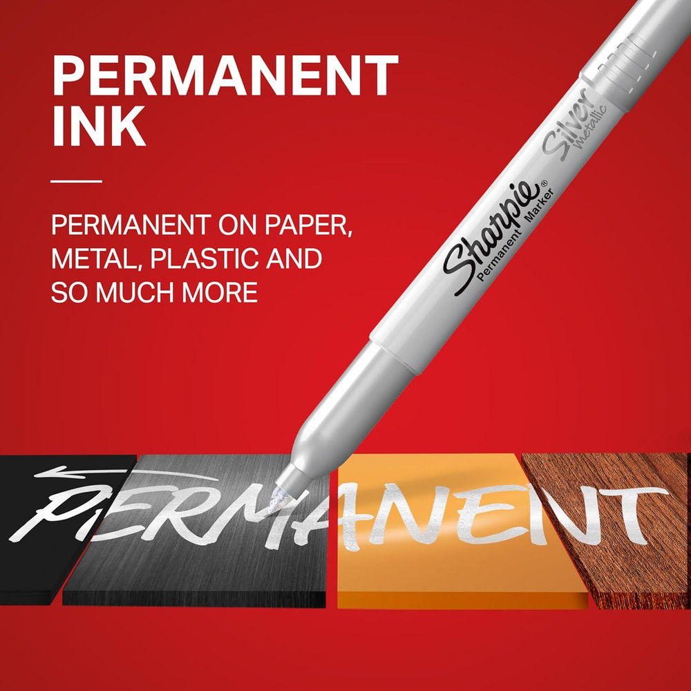 Sharpie 39109PP Metallic Permanent Markers Fine Point Silver 4 Count
