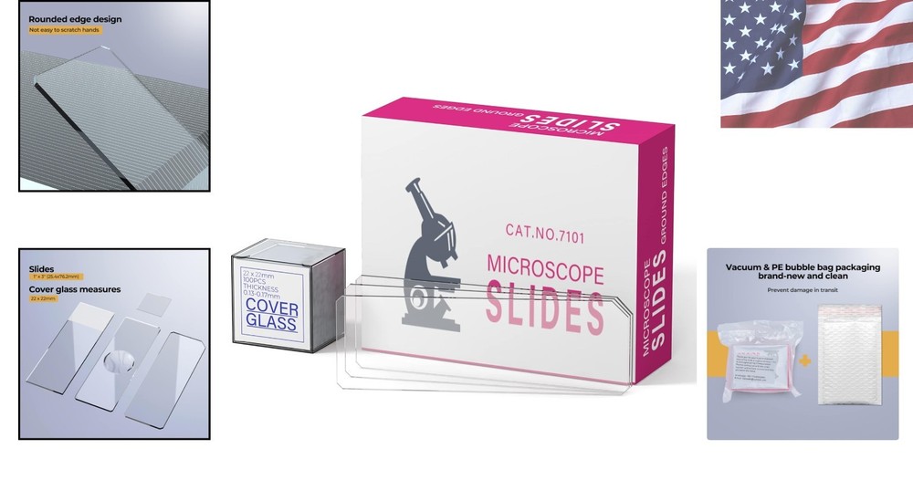 50 Pre-Cleaned Microscope Slides & 100 Coverslips - Safe, Ready-to-Use Supply