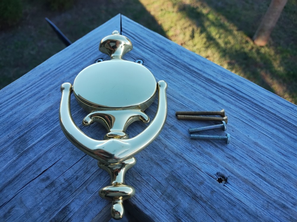 Vintage Solid Brass Door Knocker Threaded Mounting Holes Heavy