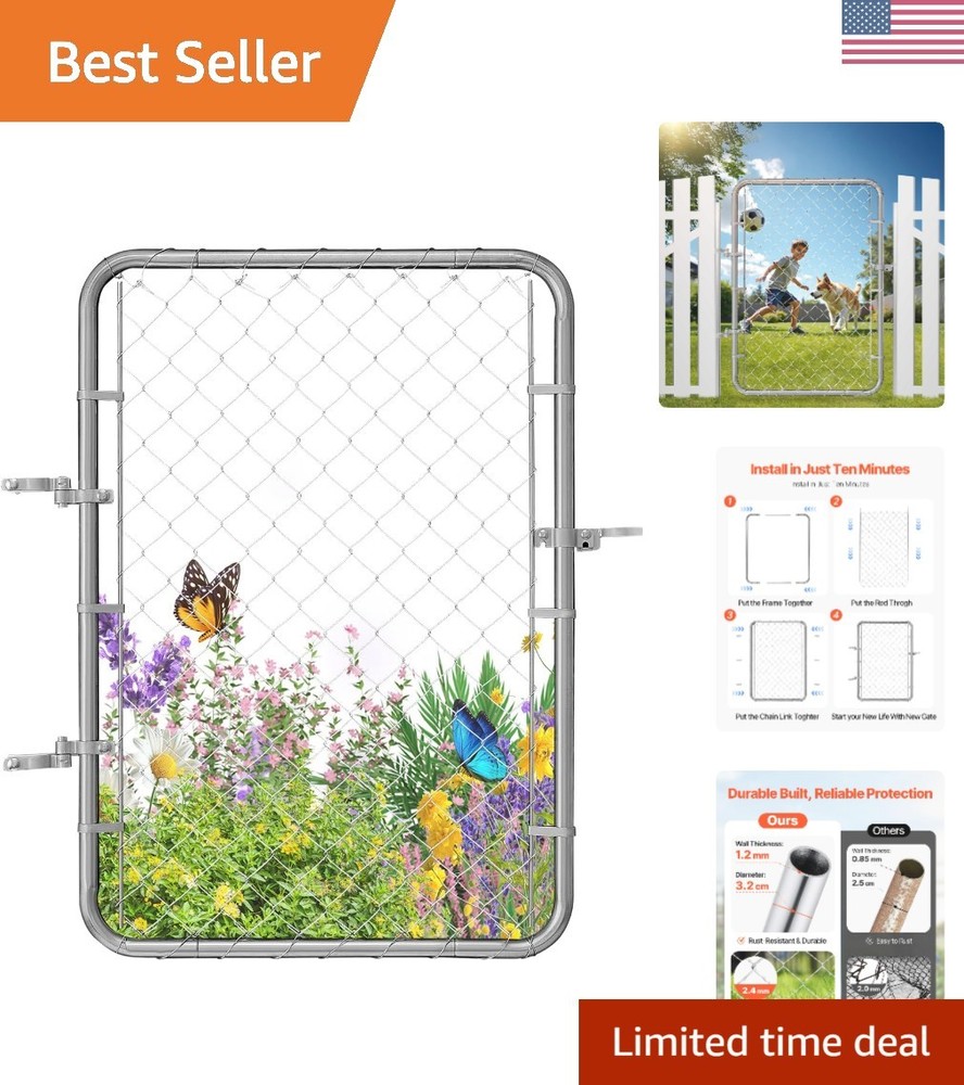 Rust-Resistant 32x46 in Adjustable Chain Link Fence Gate for Security & Style