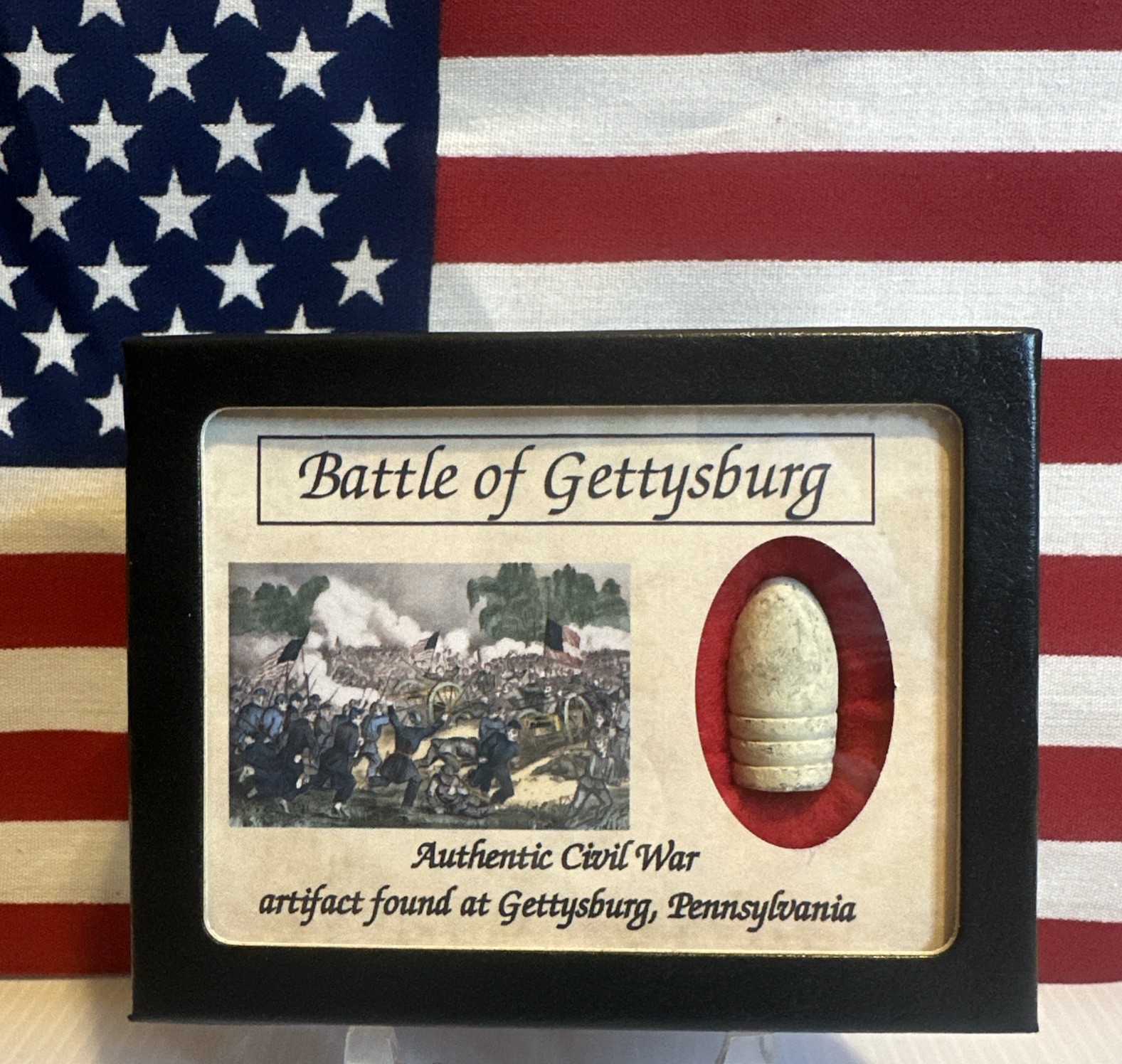 Dropped Civil War Bullet from Gettysburg in Matted COLOR Display Case with COA
