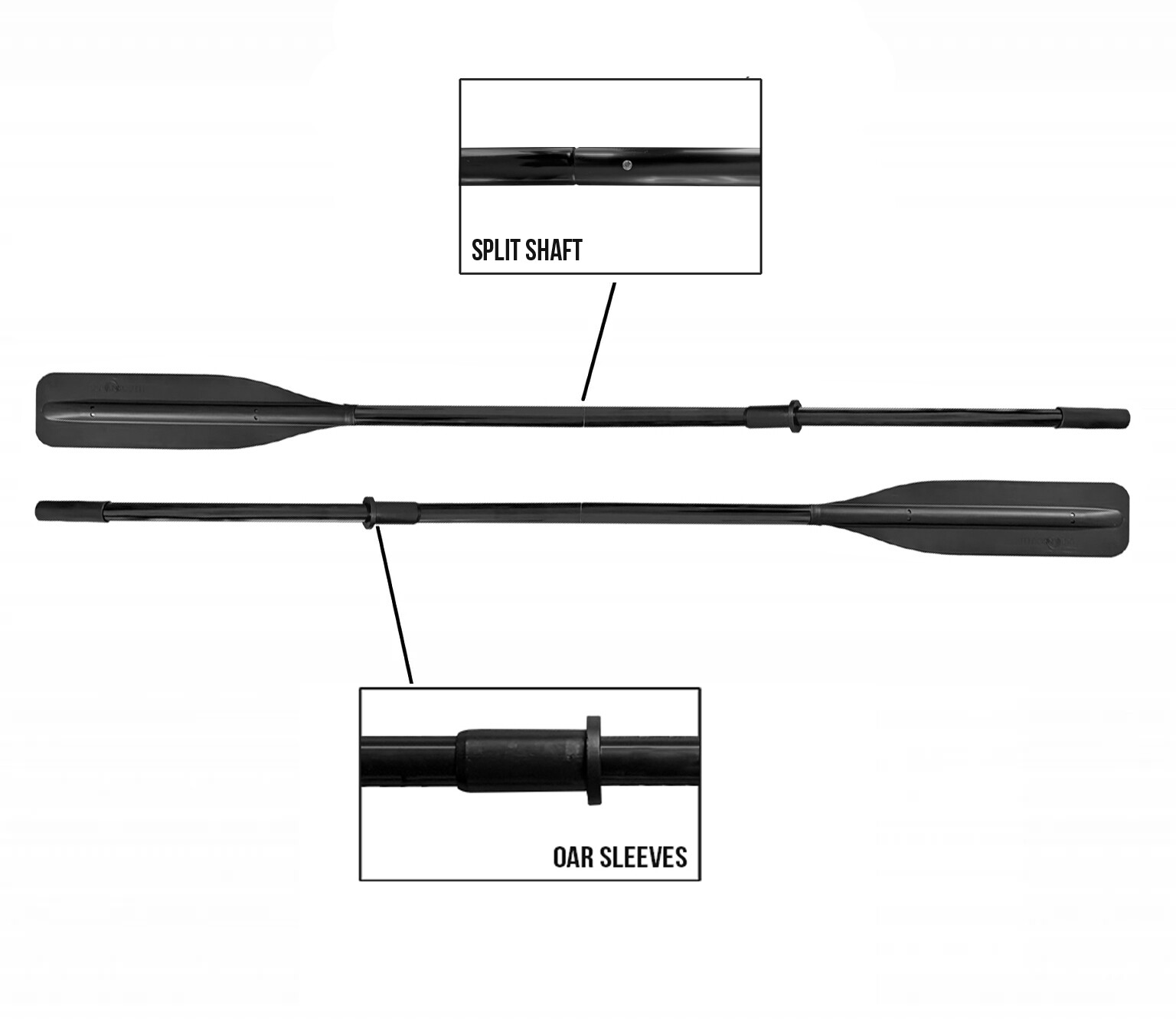 Flat Blade Aluminum Oars with Oar Sleeves, Detachable