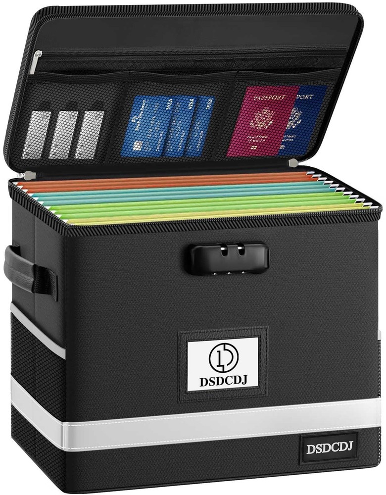 DSDCDJ Fireproof Document Box - 12.3" x 7.7" x 10.5", Black-box
