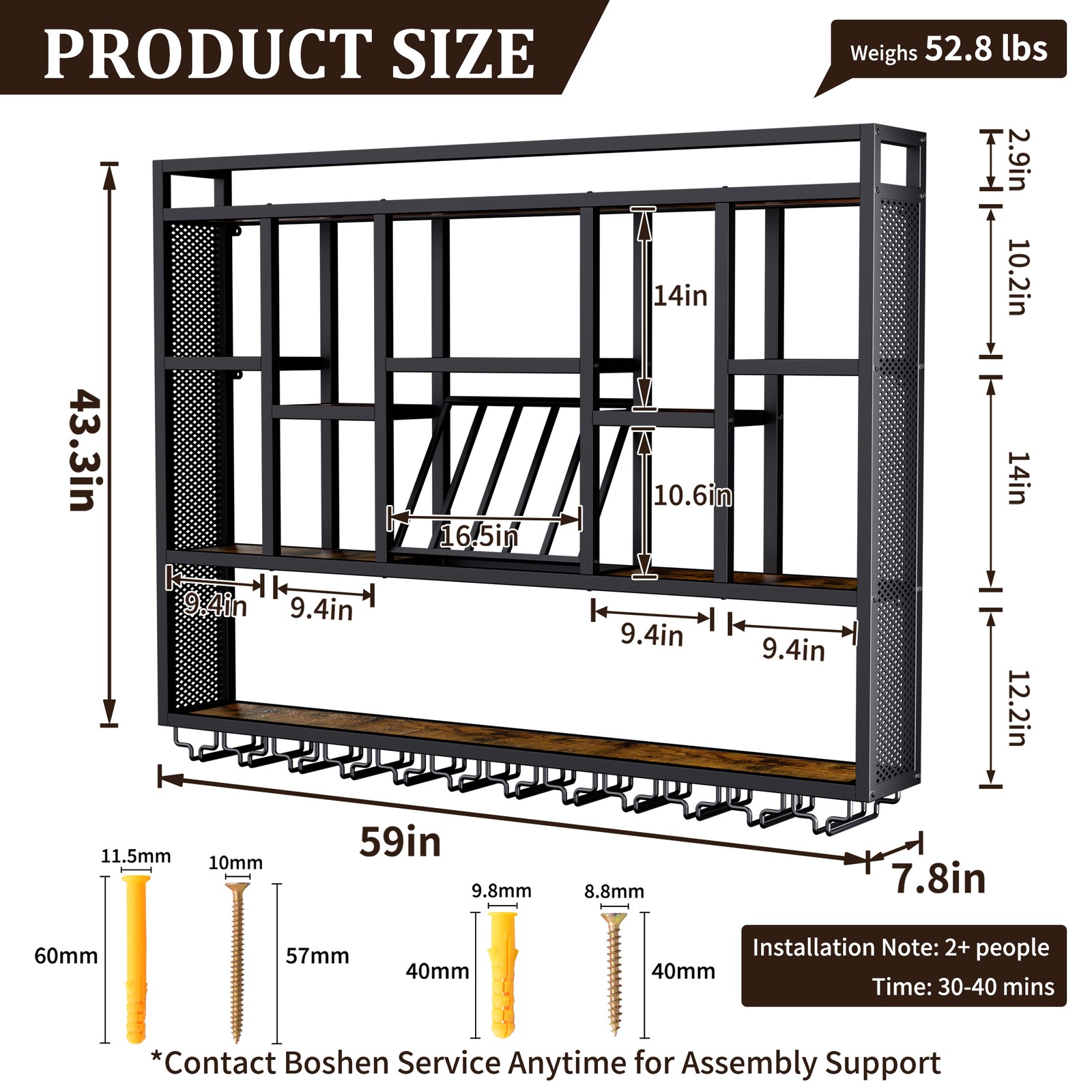 4-Tier Wall Mounted Wine Rack 59" Floating Bar Shelves w/ LED Light for Bar Cafe