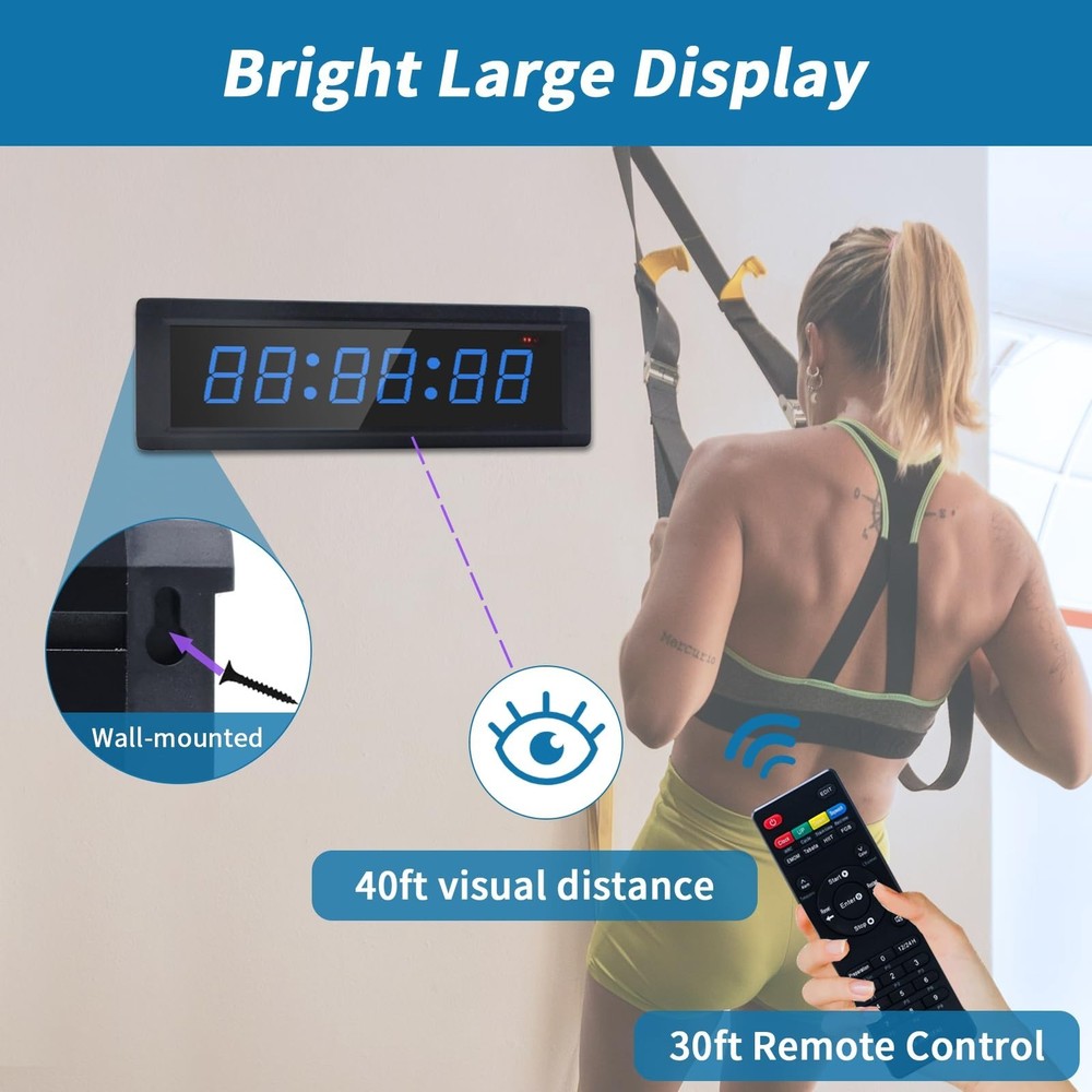 Gym Timer Clock with Remote Control & Push Button,7 RGB Color, Programmable I...