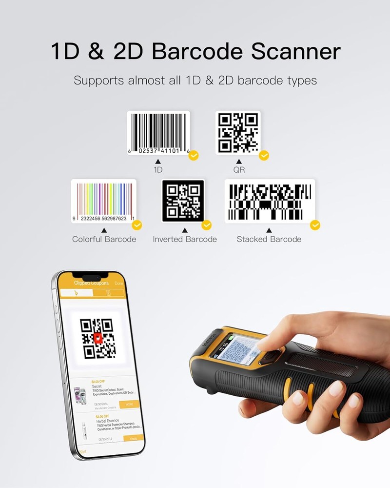 Inateck Barcode Scanner Bluetooth 1D 2D QR Code Scanner Kabellos 2.4GHz Portable