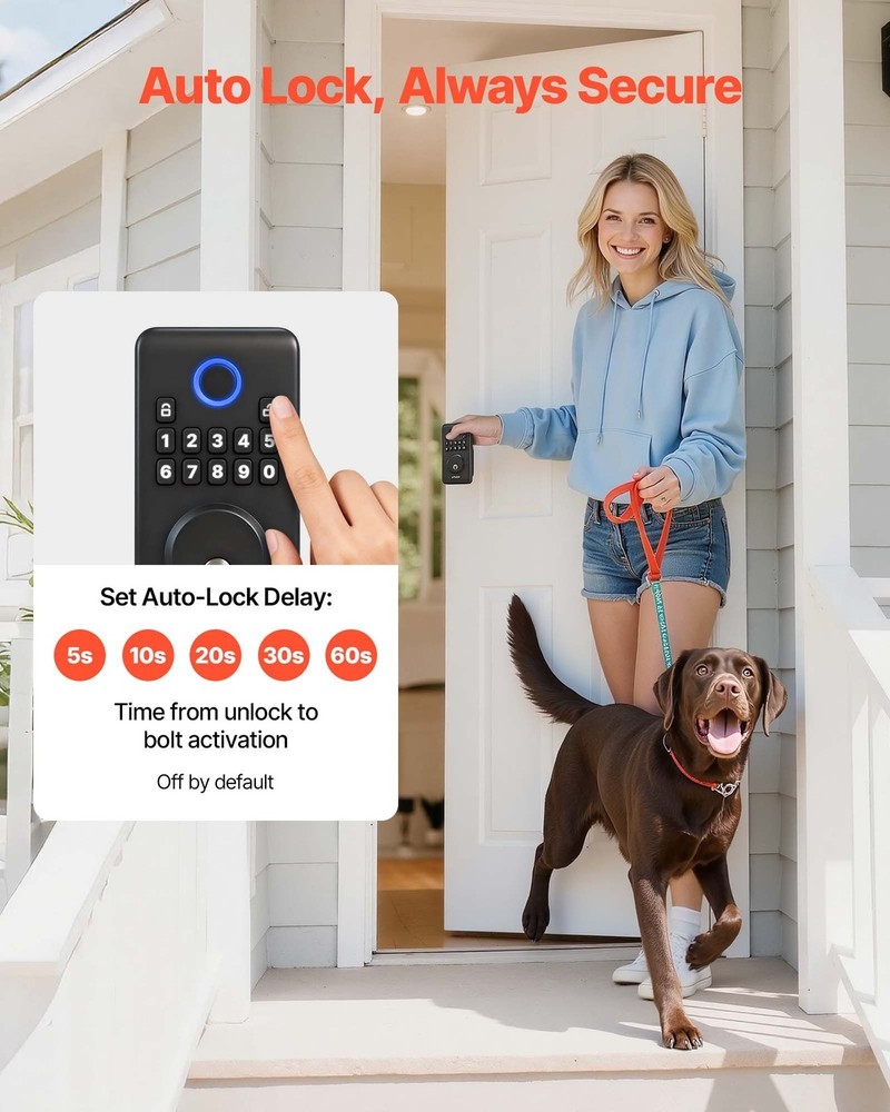 Matte Black Keyless Deadbolt: 100 Codes, Auto Lock, Backlit Keypad, IP55