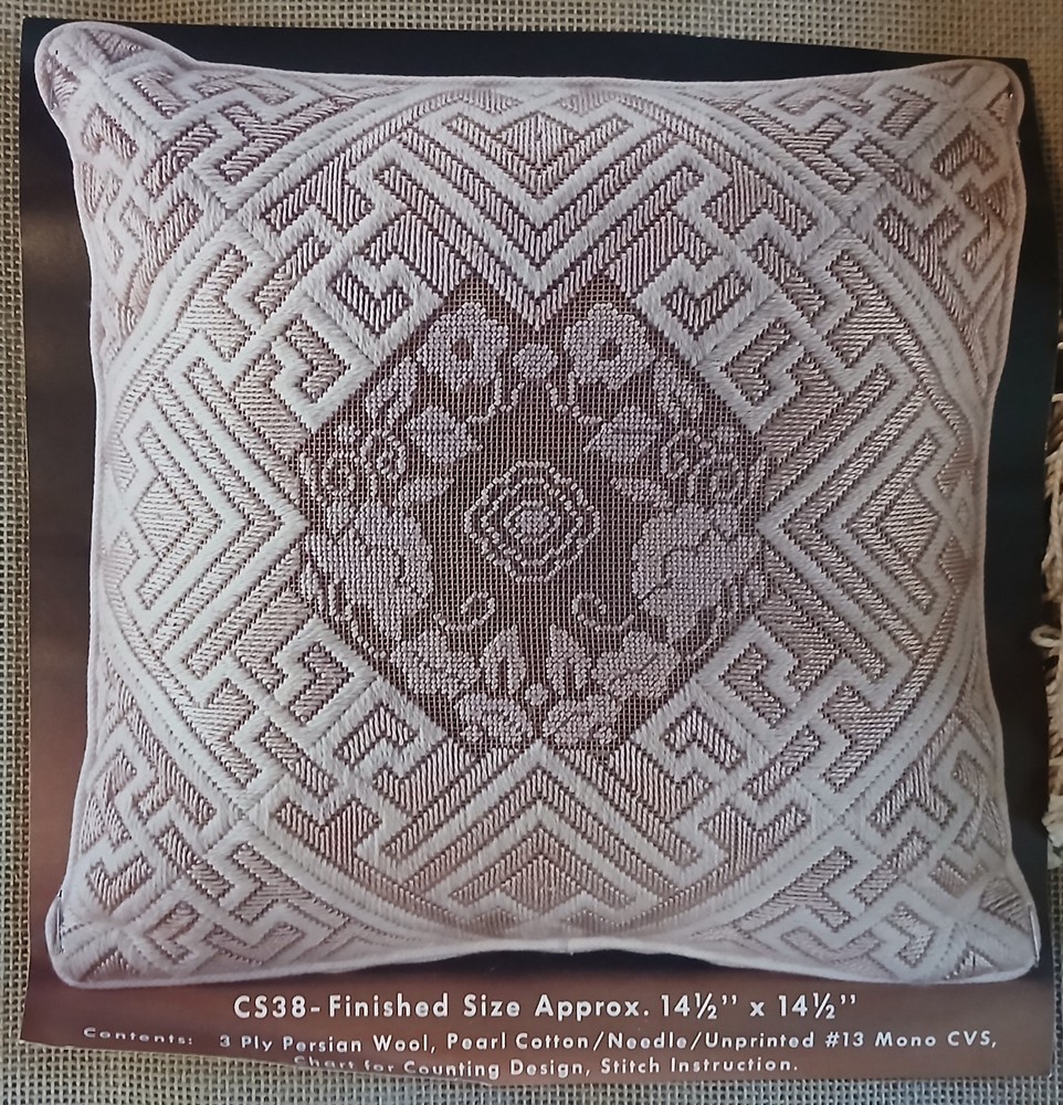 Vintage Open Vanvas Needlework Geometric Pillow Counted Needlepoint Kit