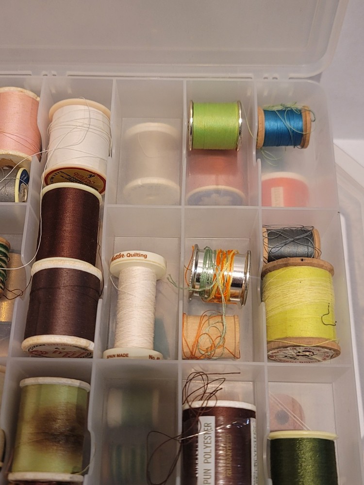Plastic Double Sided Sewing Thread Storage Case With Various Threads Included