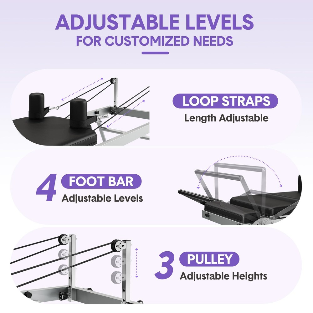 Foldable Pilates Reformer Machine&Adjustable Spring Resistance, Home Gym Trainer