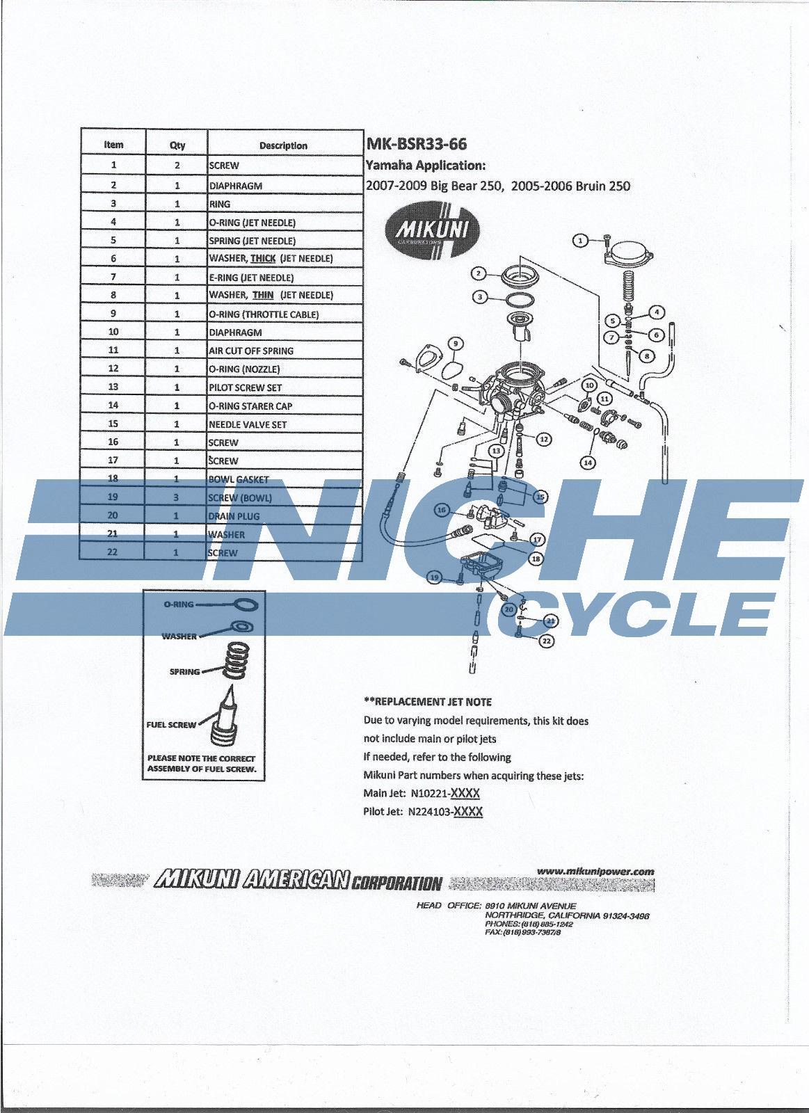 Genuine Mikuni Carburetor Repair Rebuild Kit MK-BSR33-66