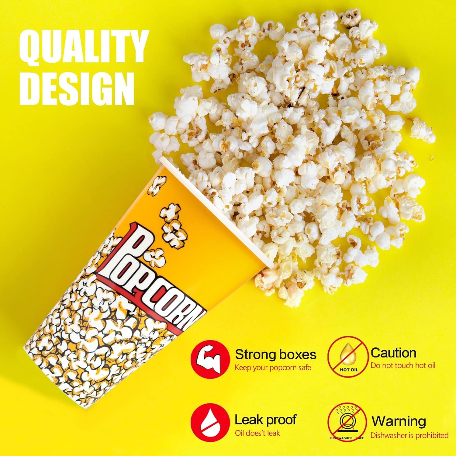 Retro Style Plastic Popcorn Containers Boxes Bucket for Movie Night (3 Pack)