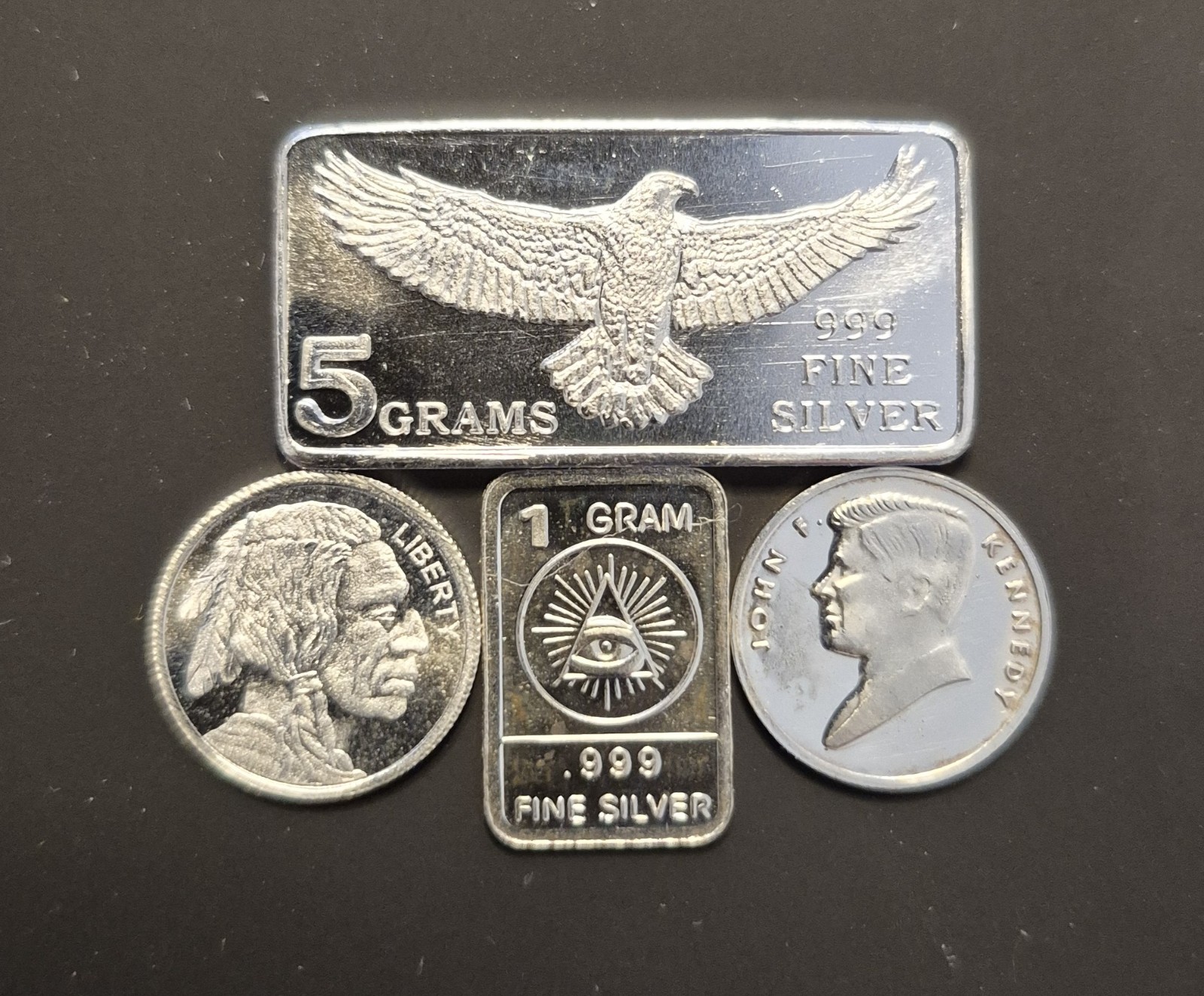 Silver Bullion Lot-8 Grams of Silver in Total-5g Bar & 3-1g Fractional Pieces