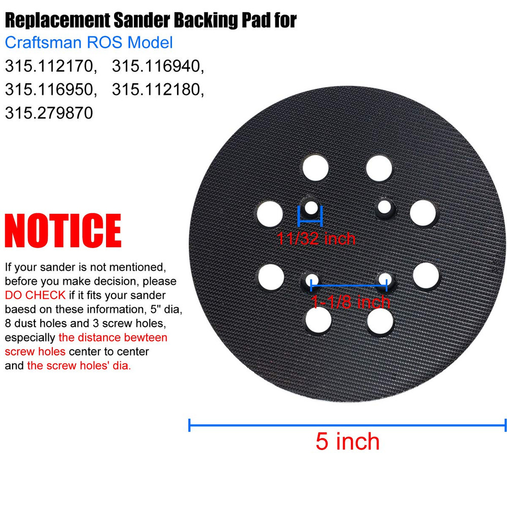 5" Hook and Loop Replacement Sander Pad for Craftsman 315 Model Random Orbit ...