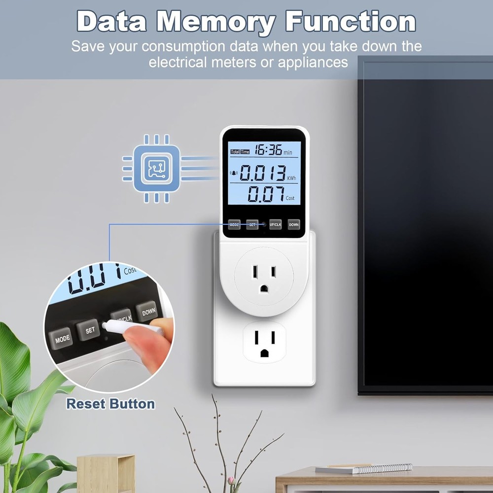 2 Pack Upgraded Watt Meter, Power Meter Plug Electricity Usage 2 Pack, White
