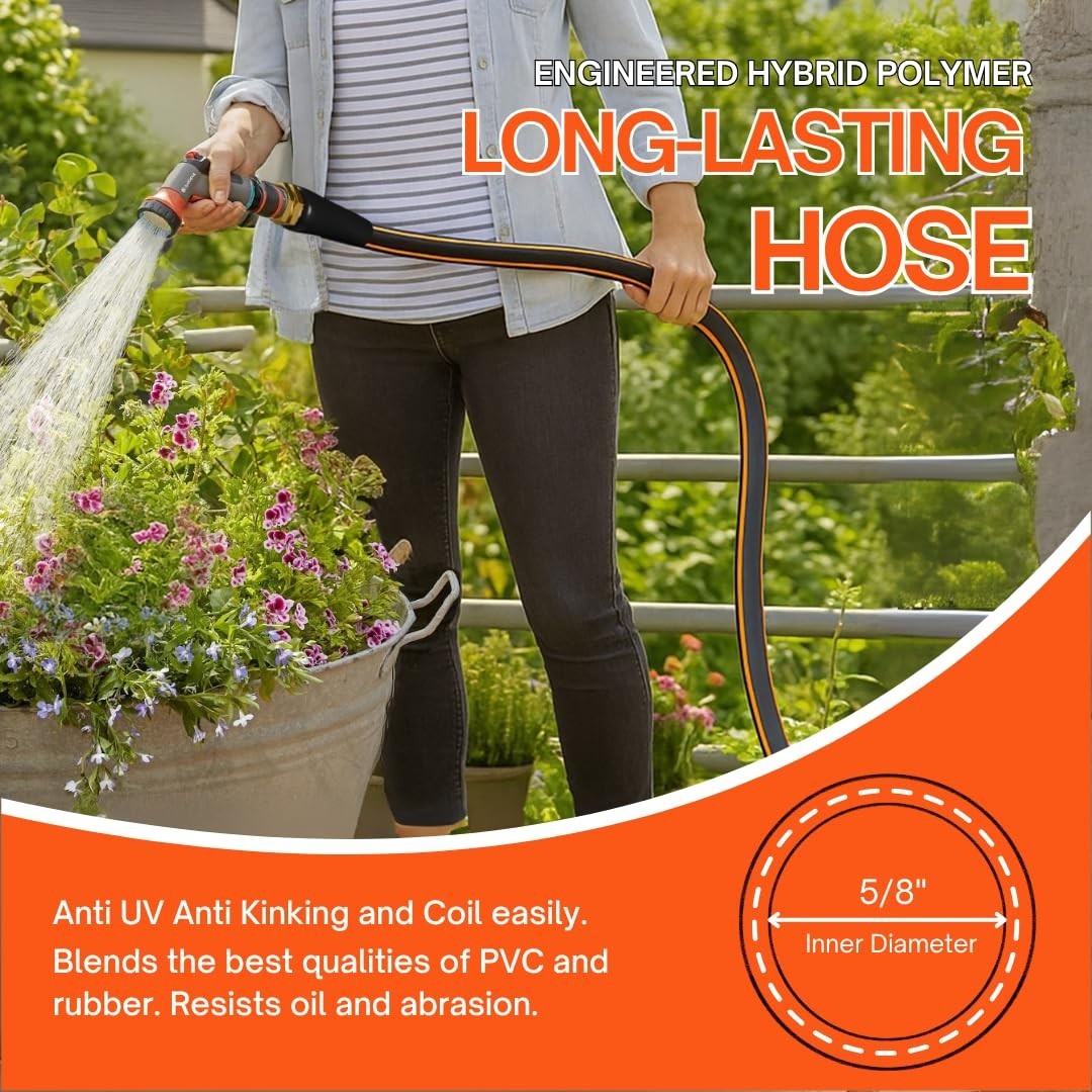 Flexibility Garden Hose, 10ft x 5/8", No-Kink, Wear-Resistant & Freeze-Resistant