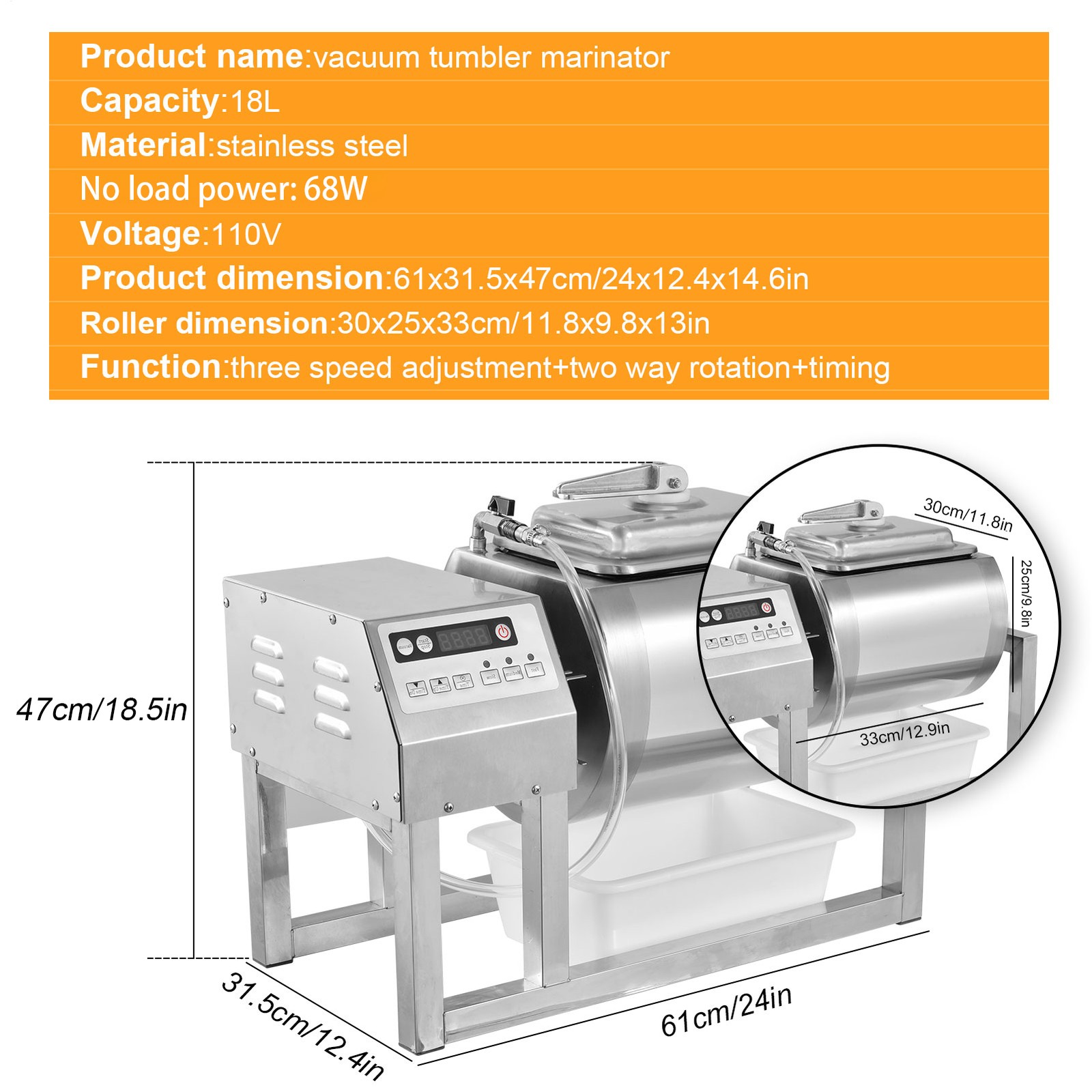 Vacuum Meat Tumbler Marinator Machine 18L Chicken Steak Fish Marinating Machine