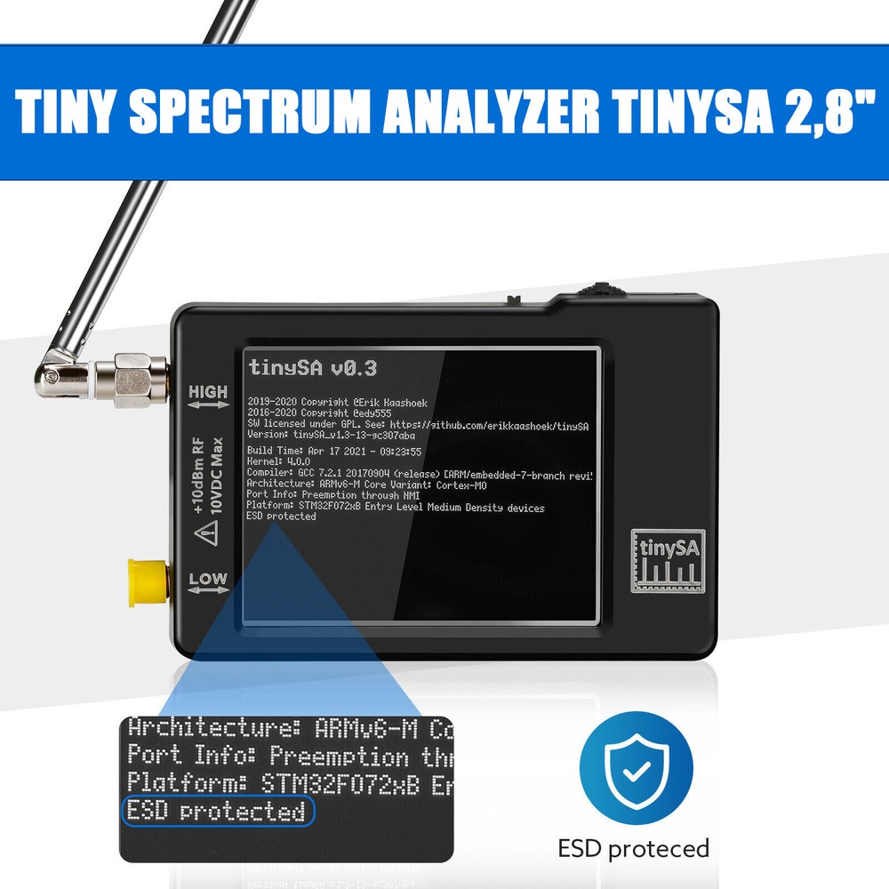 2.8" LCD 100khz-960mhz Touch Control Handheld Tiny Spectrum Analyzer Tinysa Kit