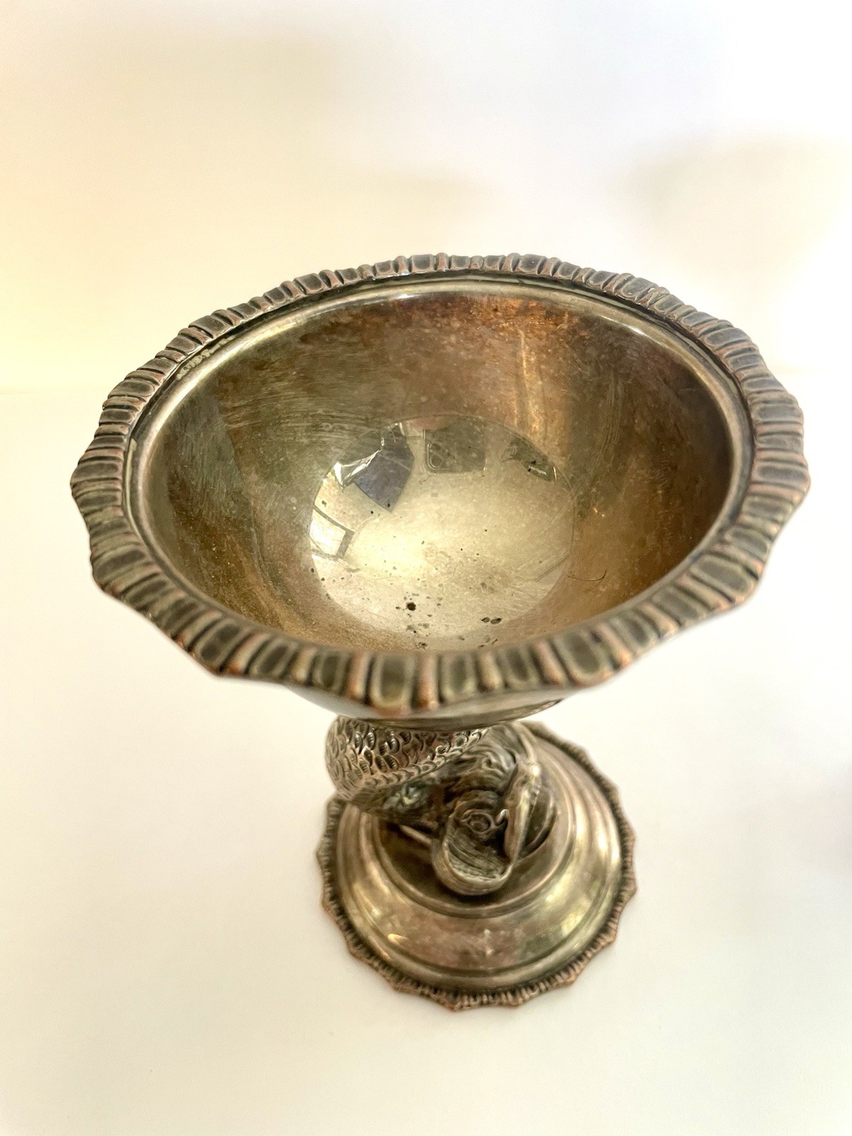 Antique Pair Barker Ellis Dolphin Compotes English Silver Plate Victorian