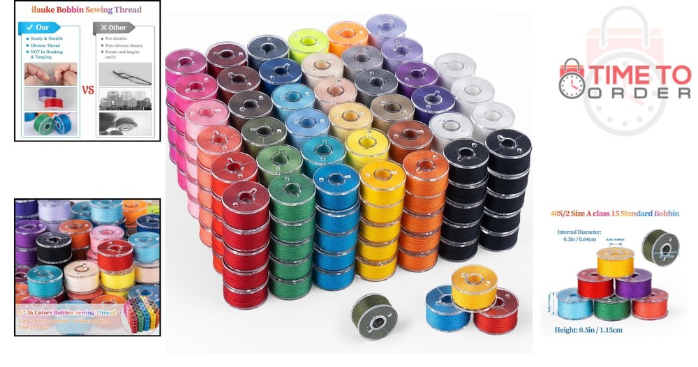 Sewing Bobbins Set 210 pcs Polyester Assorted Colors for Machine Repair