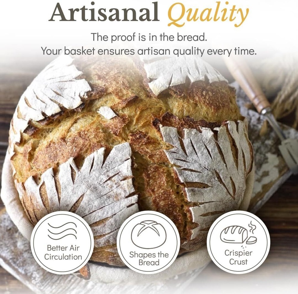 Bread Proofing Basket, Yeast Bread Baking Supplies, 9-Inch Round Beginner Set