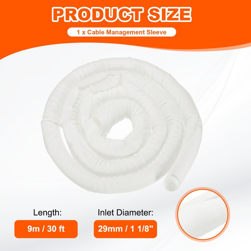 Wire Split Braided Cable Management Sleeve, White (1 1/8" - 30 Feet)