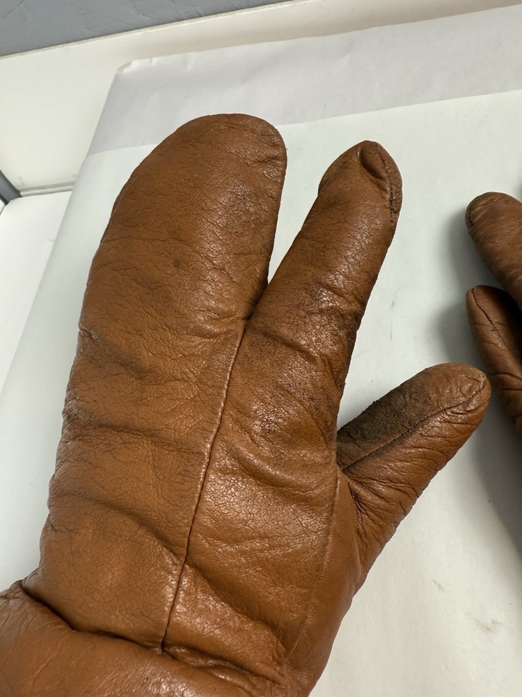 Vtg WW2 Era Military Leather Gunner Gloves Trigger Finger Size/Origin Unknown