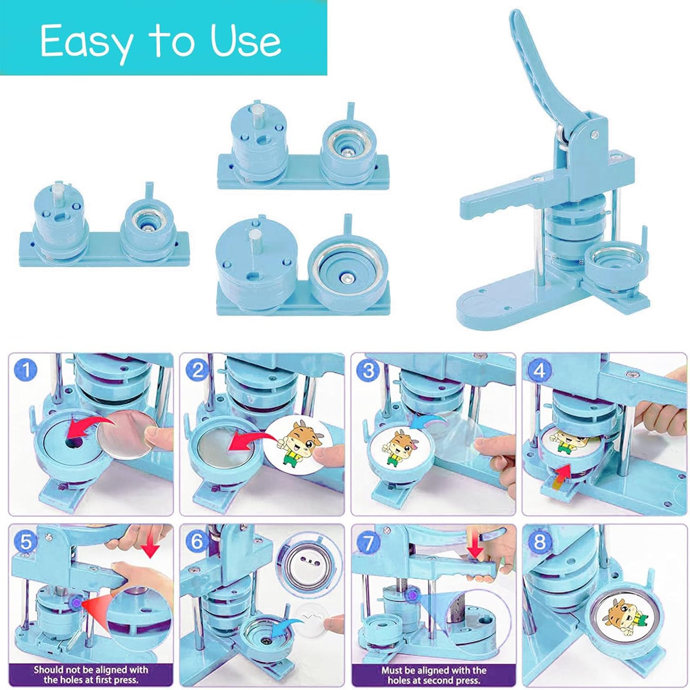 DIY Button Maker Kit - 300 Pins & 3 Circle Cutters - Light Blue