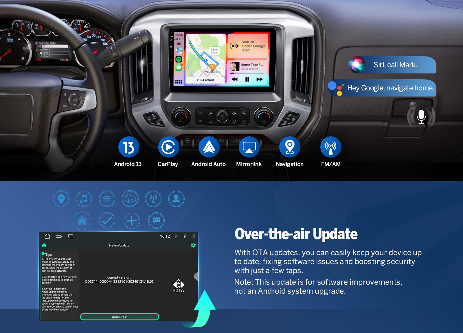 Android 13 10.1" Car Stereo GPS CarPlay For Chevy Silverado GMC Sierra 2014-2018