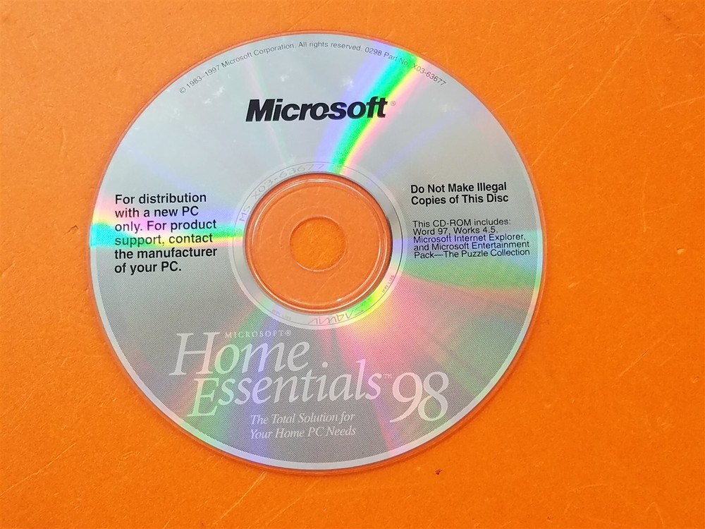 Microsoft Home Essentials 98 PC Software CD Disc