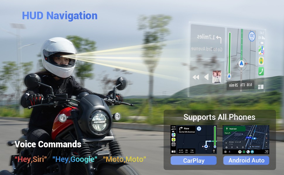 Motorcycle Helmet HUD E6 Head Up Display Bluetooth GPS CarPlay Android Auto