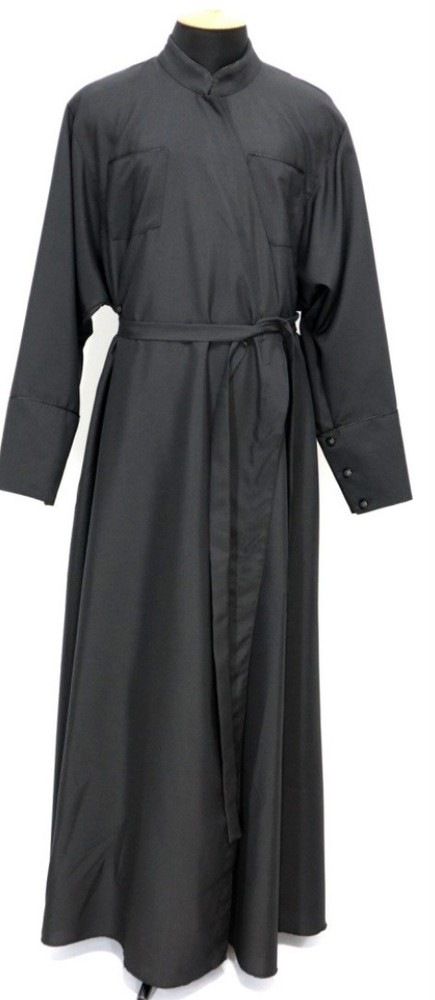 Orthodox Christian Cassock, Black, polyester, size Extra Small, unfinished hem