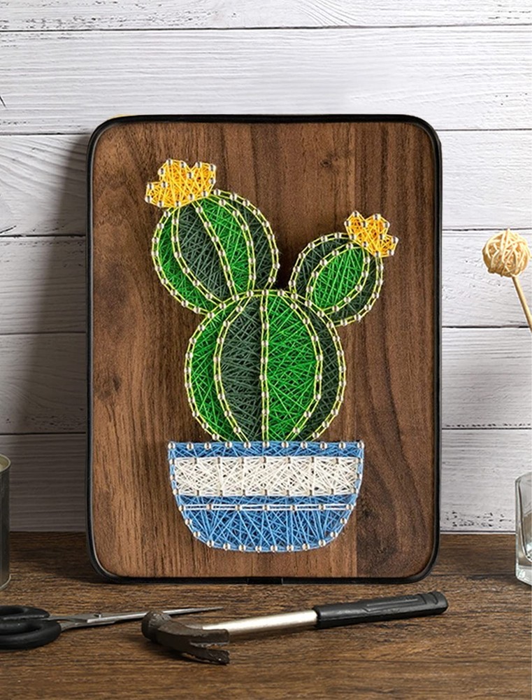 BAZIMA DIY String Art Kit for Beginner, Cactus Potted Craft Brown