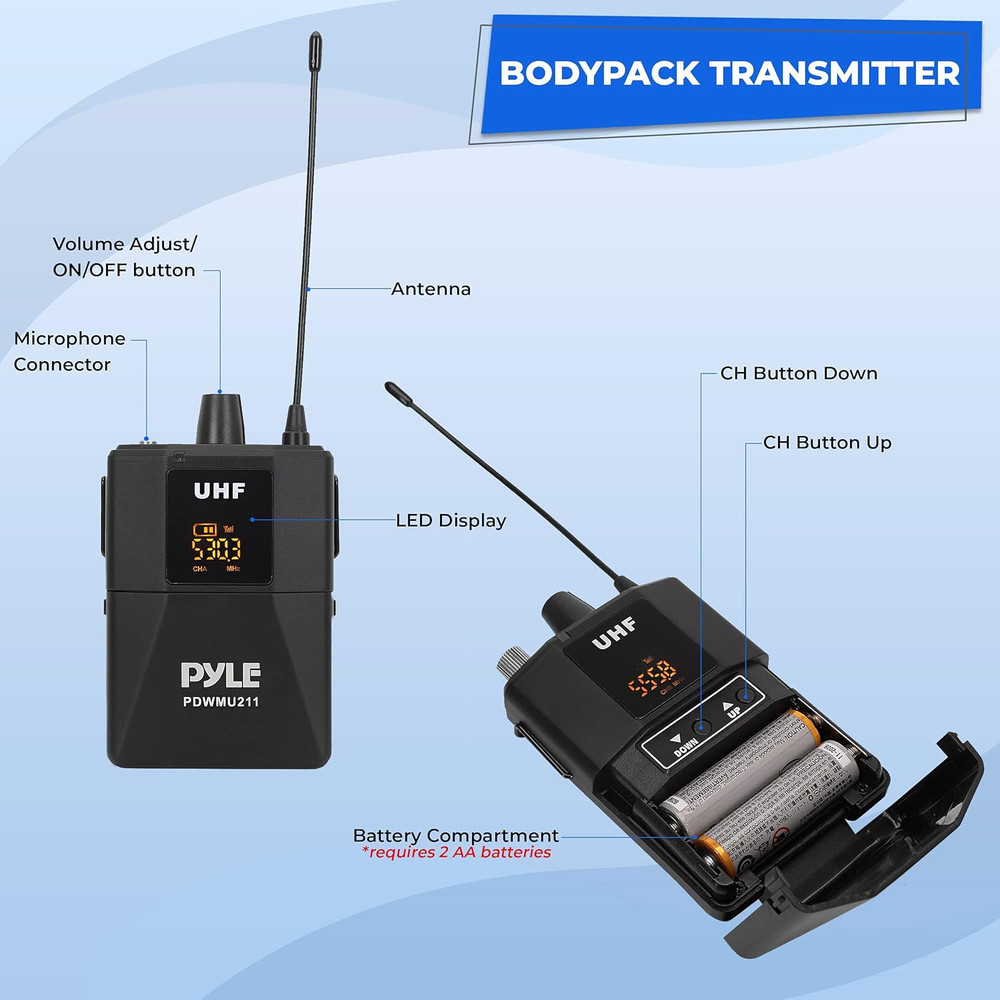 Dual UHF Microphone System - Portable Professional Cordless Microphone Set Wirel