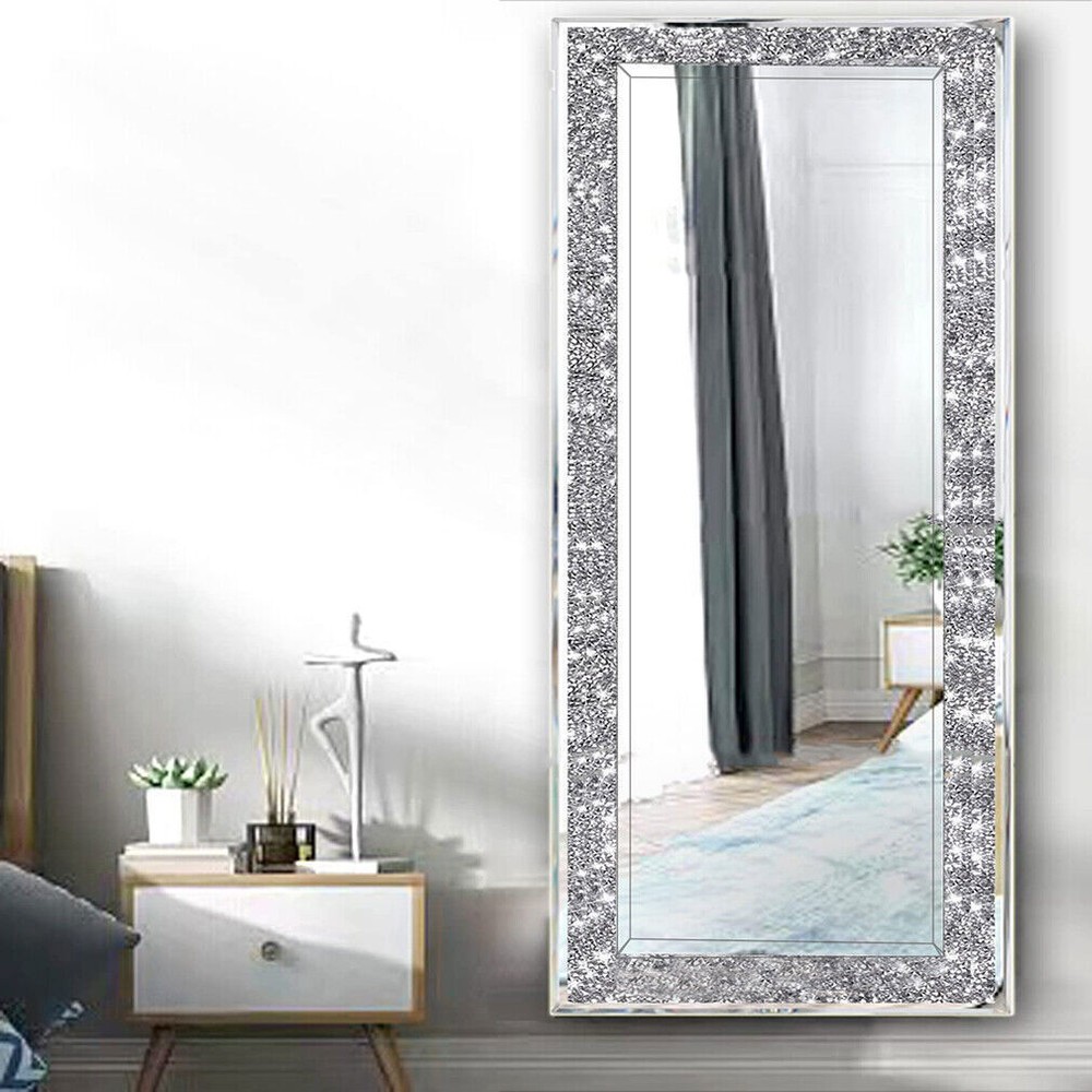47In Rectangular Crushed Diamond Crystal Mirror Crystal Surround Silver Mirrors
