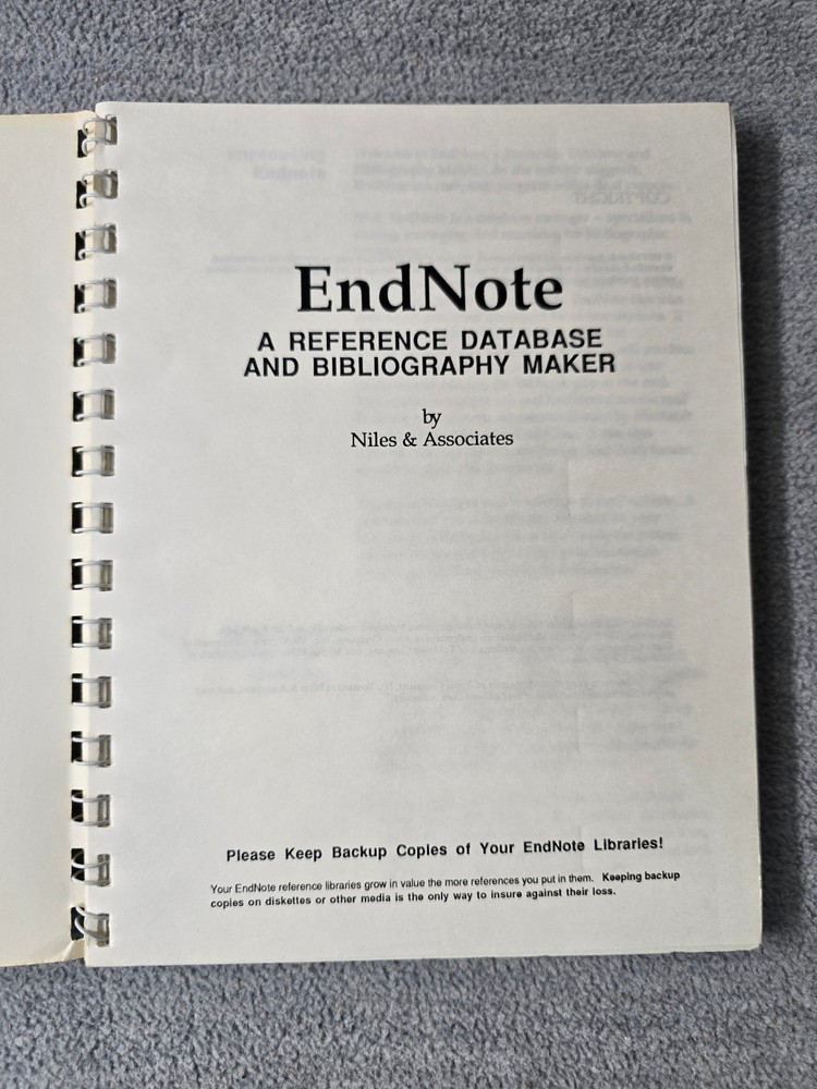 EndNote Reference Database and Bibliography Maker 1988 ● Book Only