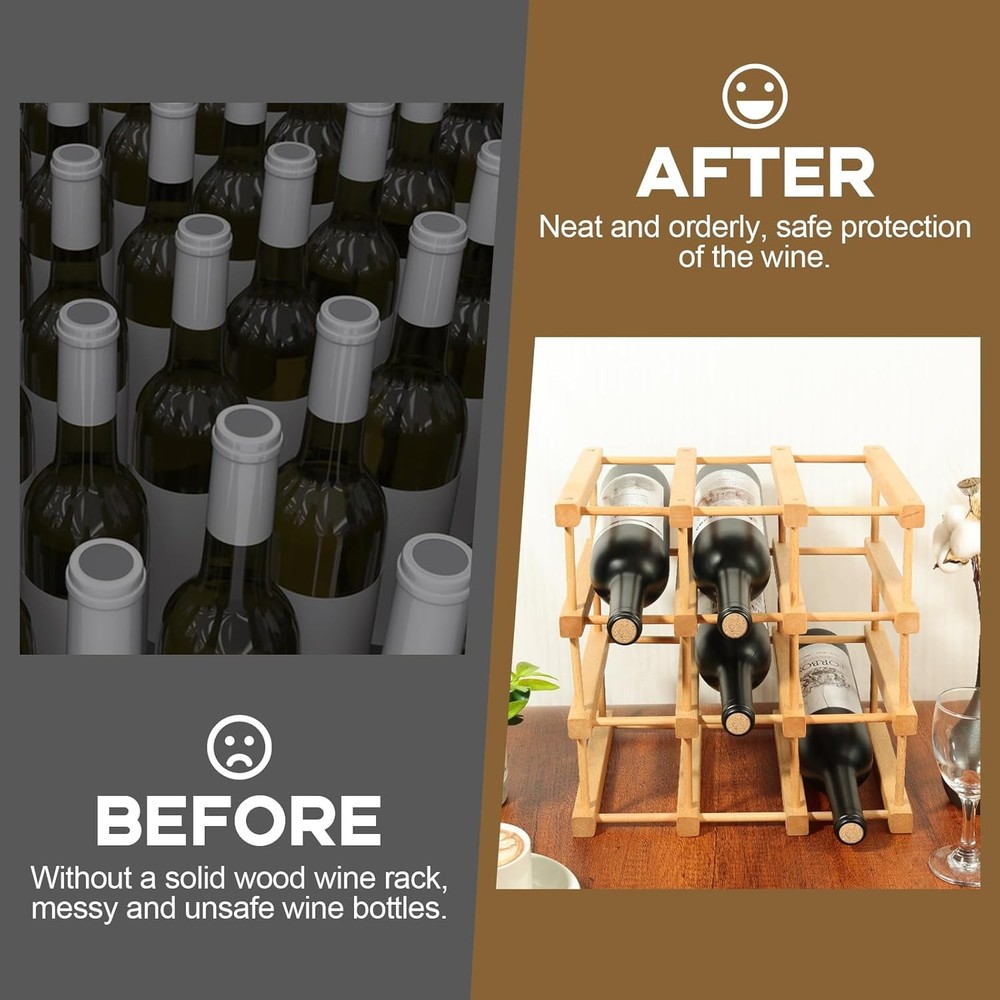 Wooden Wine Rack, 12-Bottle Stackable Wooden Wine Rack, Stackable Modular Wine