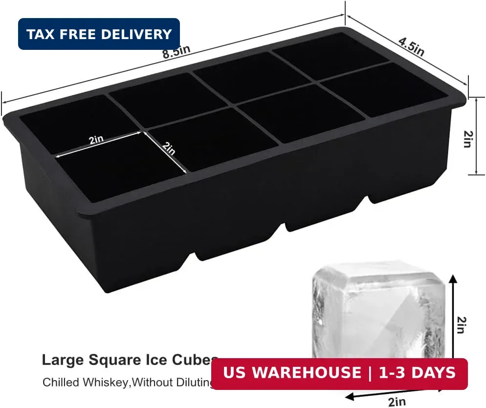 Bangp Large Ice Cube Tray for Whiskey,2 Pack Stackable Big Ice Cube Molds Make 1