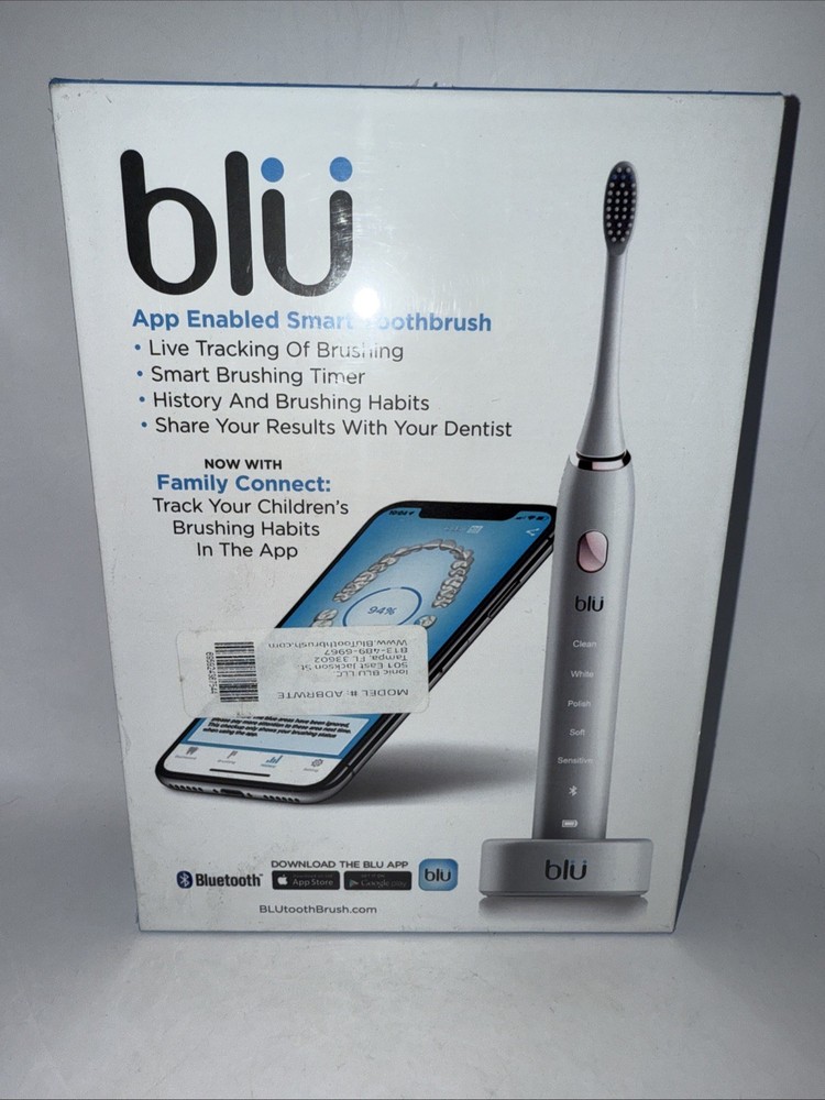 BLU App Enabled Smart Toothbrush Bluetooth With Family Connect White