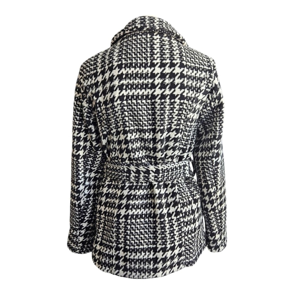 Me Jane Herringbone Pattern Lined Coat Button Front With Belt & Pockets Sz Small